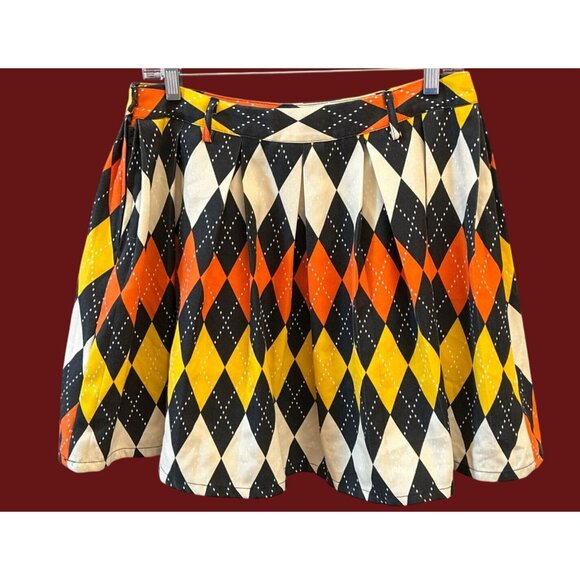 Hot Topic Retro Harlequin Pleated A-Line Bold Argyle Skirt Large Academia - Picture 1 of 4